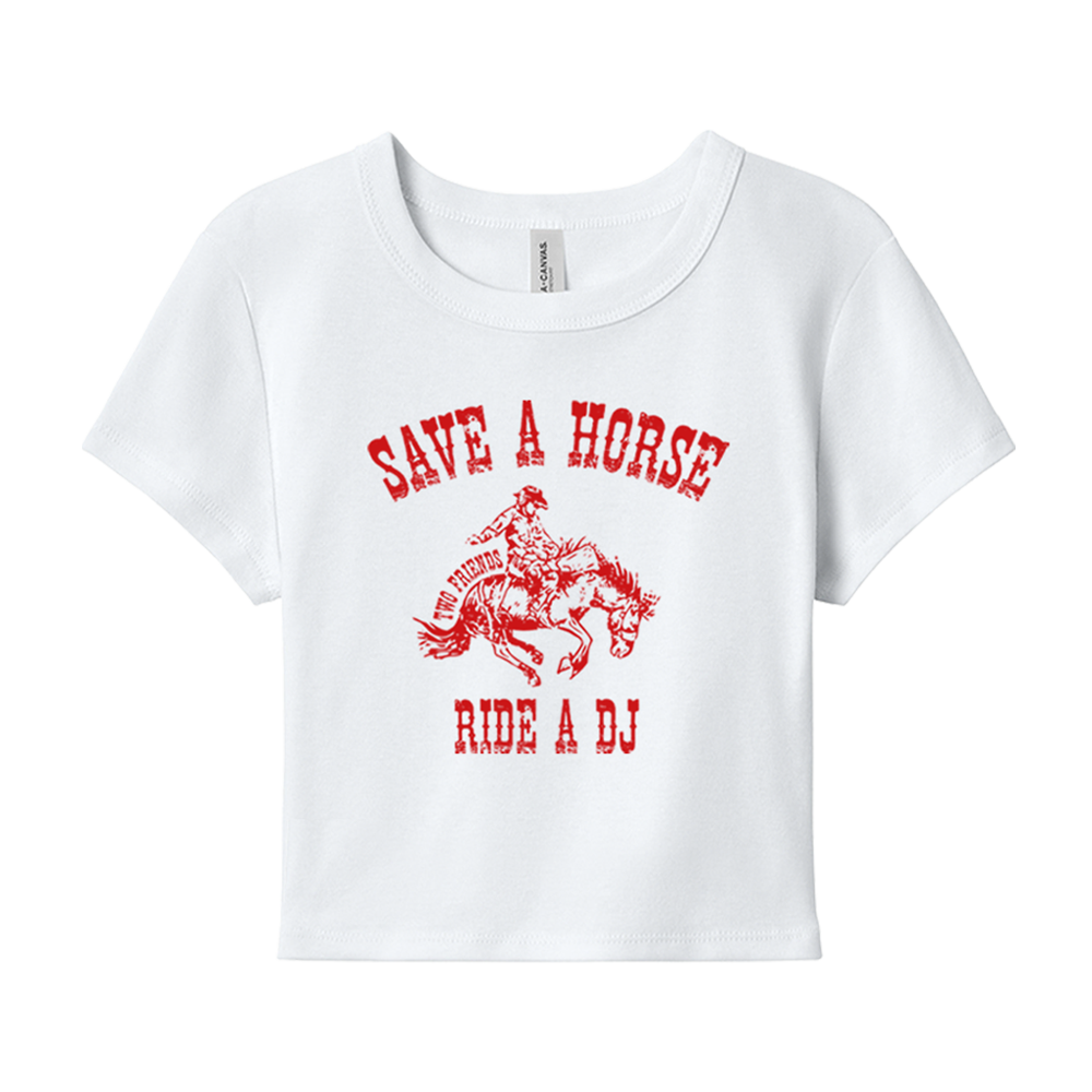 タレントカード Rest&Recreation RR horse graphic tee Save a Horse Ride a DJ White Crop Tee – Two Friends